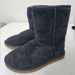 UGG Classic Short Shearling Boot Women's Sz 6 Genuine Suede & Wool Blue #5825